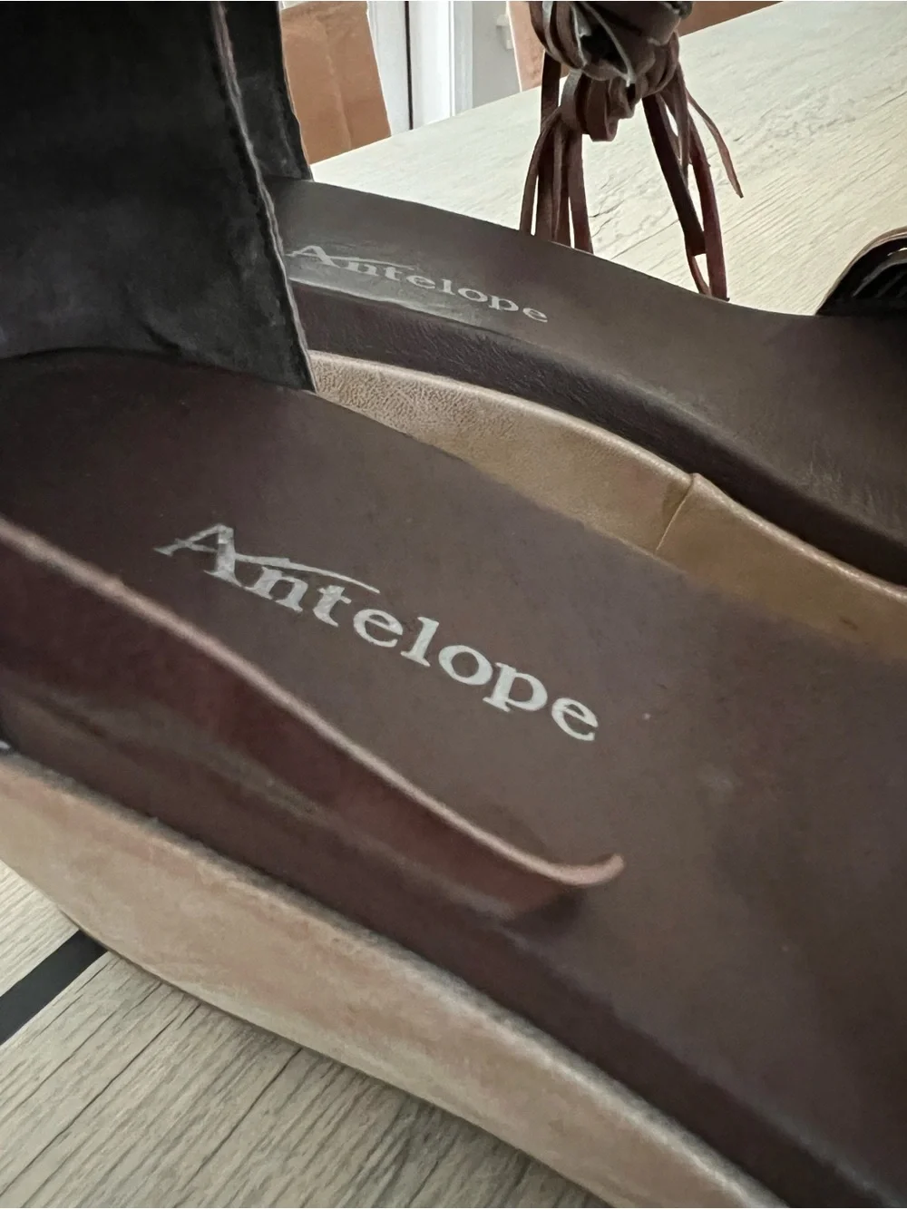 Antelope Dacia D46 Strappy Wedge Platform Heel Sandals Size 38 Coffee Leather